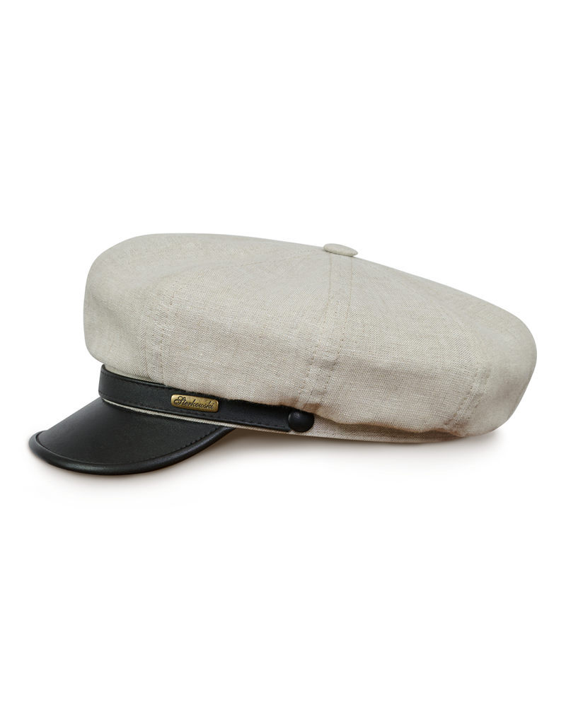 Gavroche linen newsboy classic cap with leather bill display picture 2