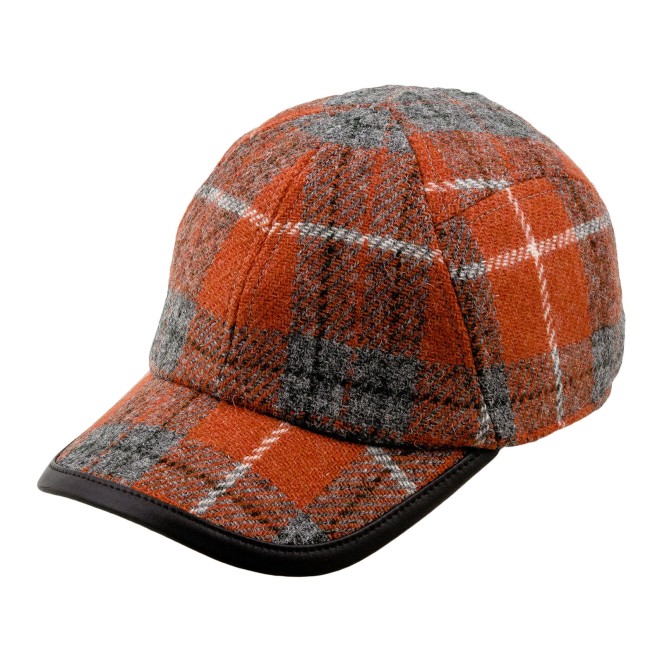 Granite State Harris Tweed ball checked cap with trimmed bill Size 62 cm  Color Orange-gray