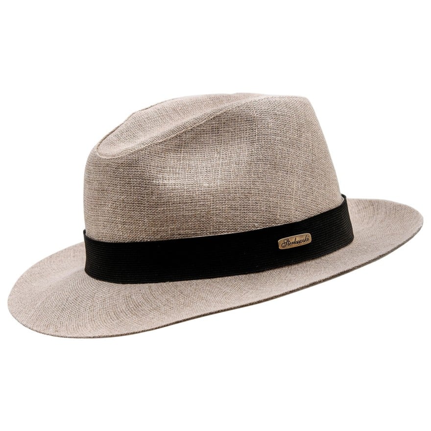 Linen large brim summer fedora sun protection hat removable band vented beach festival resort vacation airy lightweight spring