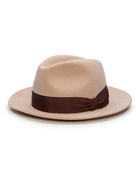 Mosca Timeless Rabbit Fur Felt Fedora Wide Brim with ribbon band