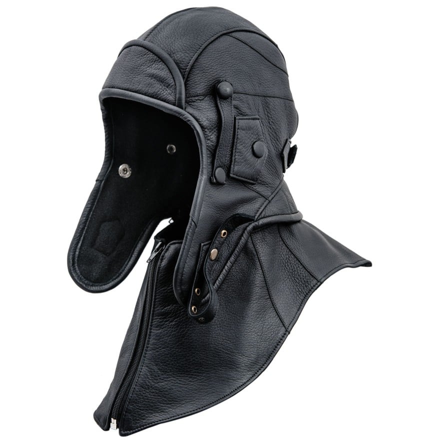 Real leather pilot aviator motorcycle cap polar fleece cotton lining detachable collar mask steampunk ushanka trooper ear tabs