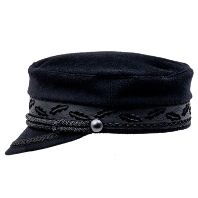 Wool fiddler cap with embroidered tape and twine seaman greek fisherman sailor skipper seaman breton boatman yachtsman hat