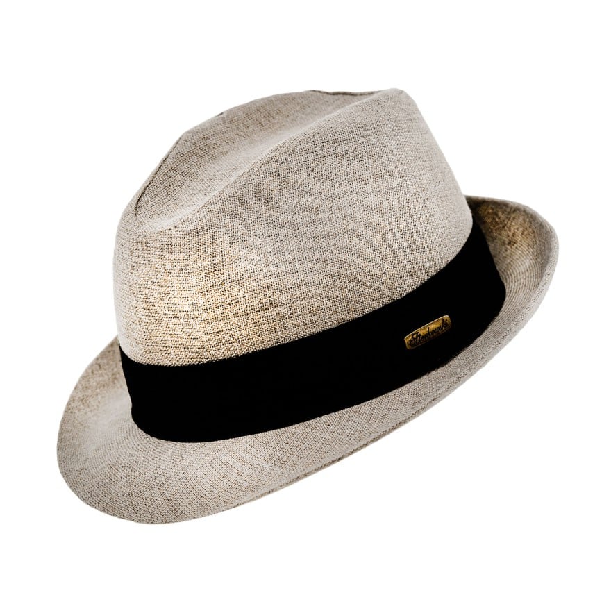 Linen cloth trilby short brim hat sun protection removable band beach festival resort summer fedora vacation airy light spring