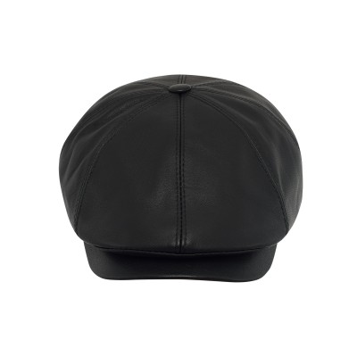 Ed - genuine leather men black flat cap, classic gatsby look, baseball