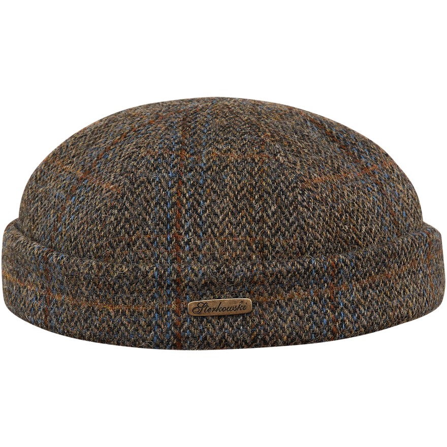 Harris Tweed beanie cap pure genuine Scottish wool Leon stevedore hat sailor trawler military winter skull mens dock worker hat