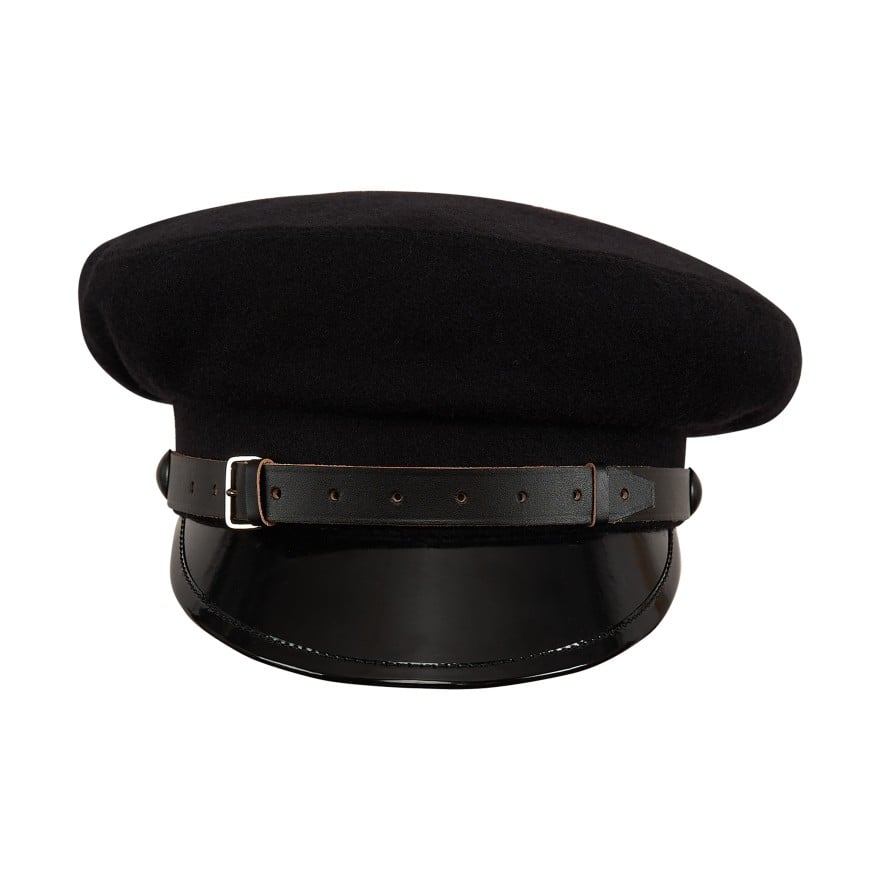 Wool cloth traditional Polish lacquered peaked cap cabbie chauffeur train conductor coachman railway gatekeeper cabby hat