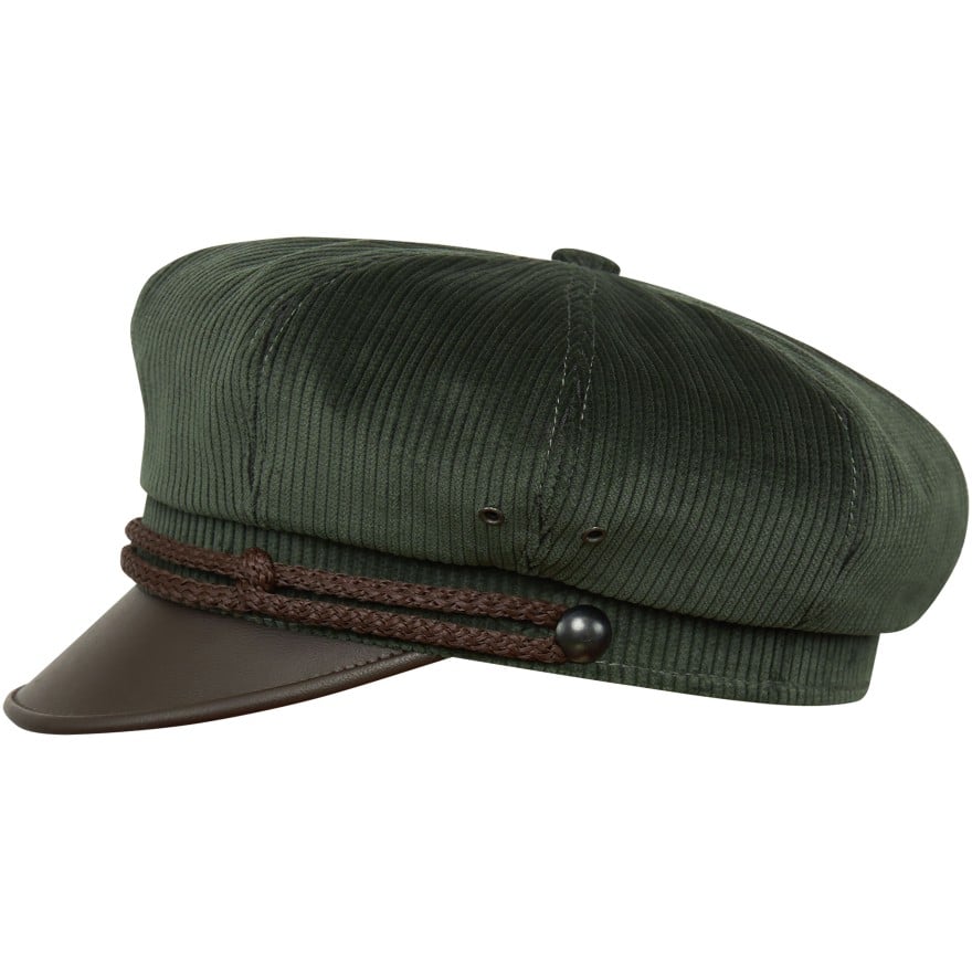 A vintage breathable and comfy green khaki corduroy peaked hat in retro motorcycle Harley style