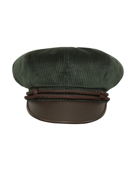 A vintage breathable and comfy green khaki corduroy peaked hat in retro motorcycle Harley style