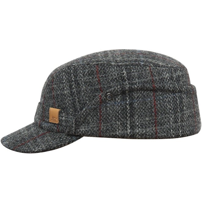 Warm men's Harris Tweed winter cap with drop down ear and neck warmer