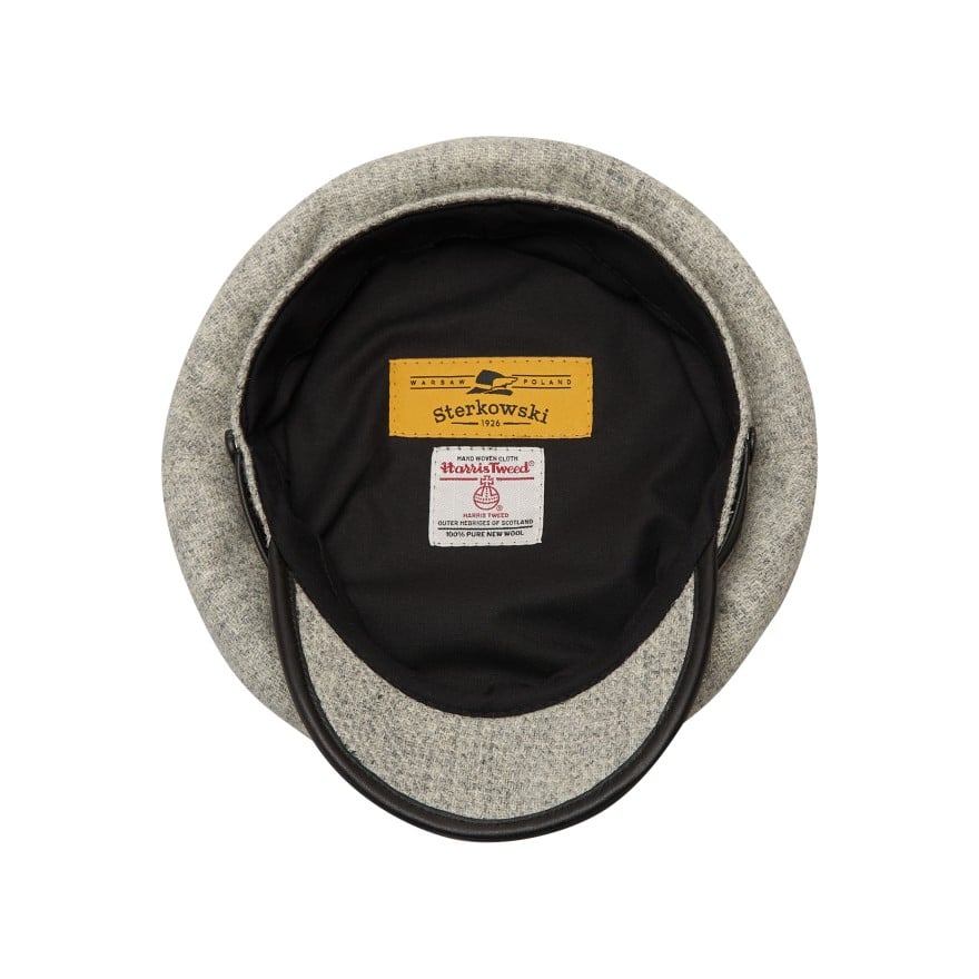 Genuine Scottish Harris Tweed pure wool Islay Maciejowka type cap with real leather decorations