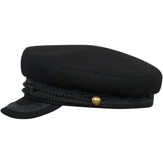 Skipper - black cap sewed with woolen cloth with leather sweatband