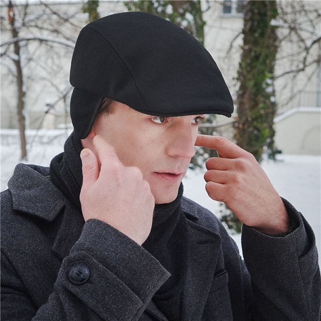 Norte - winter flat cap with foldable earflap made of wool, with padded cotton lining