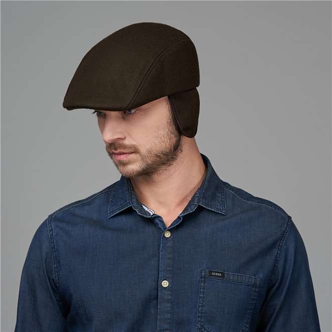 Norte - winter flat cap with foldable earflap made of wool, with padded cotton lining