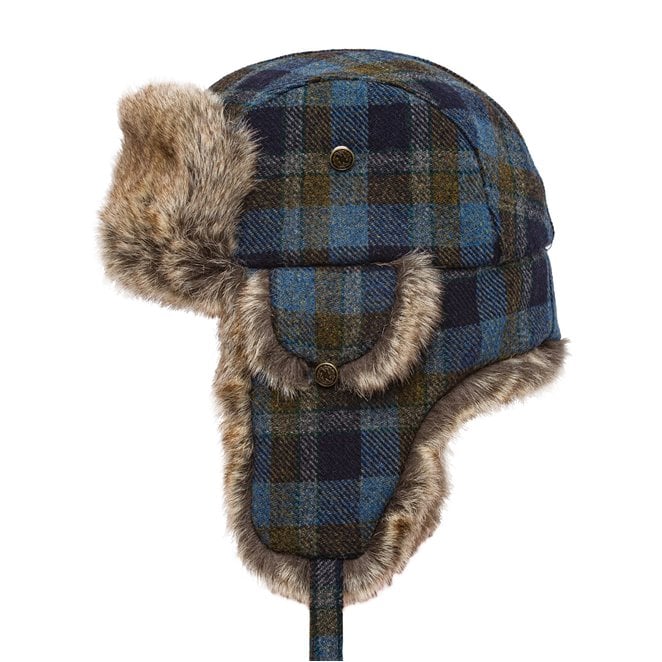 Lumberjack trapper cap made of fine Shetland 100% wool and faux fur