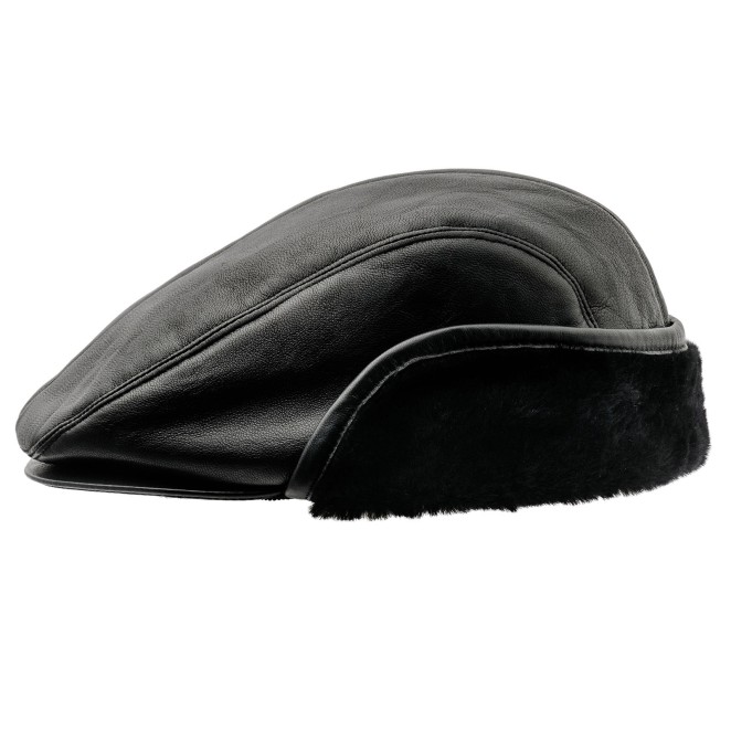 Windy Ed - men winter black caps, flat cap, ivy league with earflap