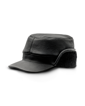 Sachalin - leather trapper style cap with long visor, black baseball 2
