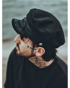 Skipper - black cap sewed with woolen cloth with leather sweatband 2