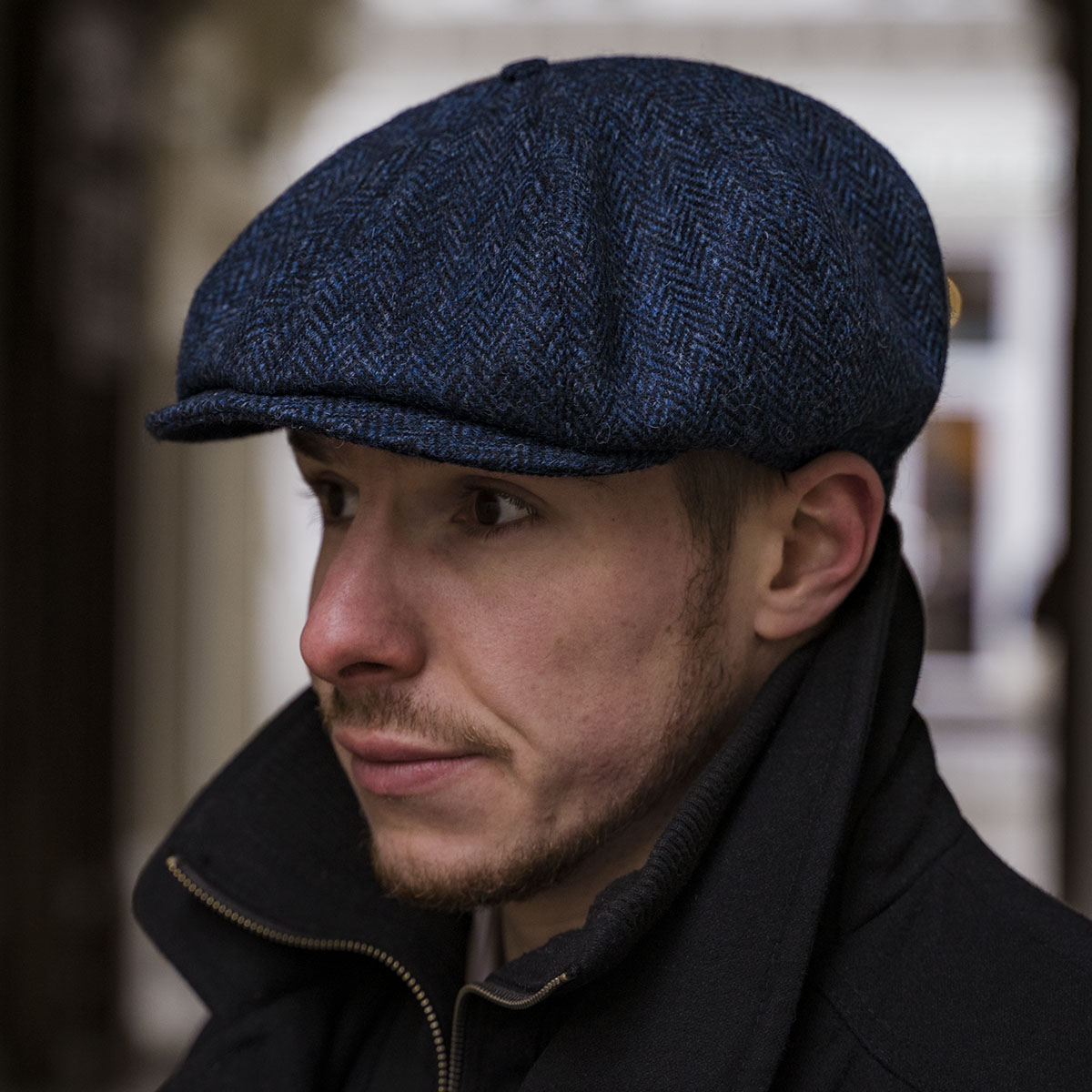 SCOTTISH HARRIS TWEED NEWSBOY MODERN PEAKY BLINDERS CAP OYSTER BLUE QUALITY HAT 